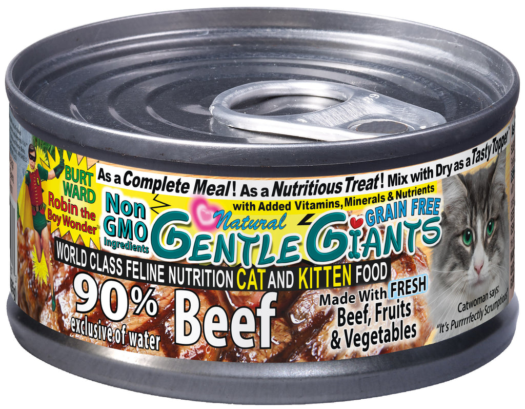 3 oz. Gentle Giants 'Quality of Life' 90% Beef -<br>Canned Cat and Kitten Food<br>Natural, Non GMO Ingredients<br>