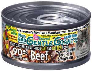 3 oz. Gentle Giants 'Quality of Life' 90% Beef -<br>Canned Cat and Kitten Food<br>Natural, Non GMO Ingredients<br>
