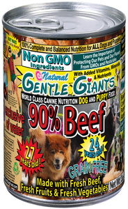 13 oz. Gentle Giants 'Quality of Life' 90% Beef -<br>Canned Dog and Puppy Food<br>Natural, Non GMO Ingredients<br>