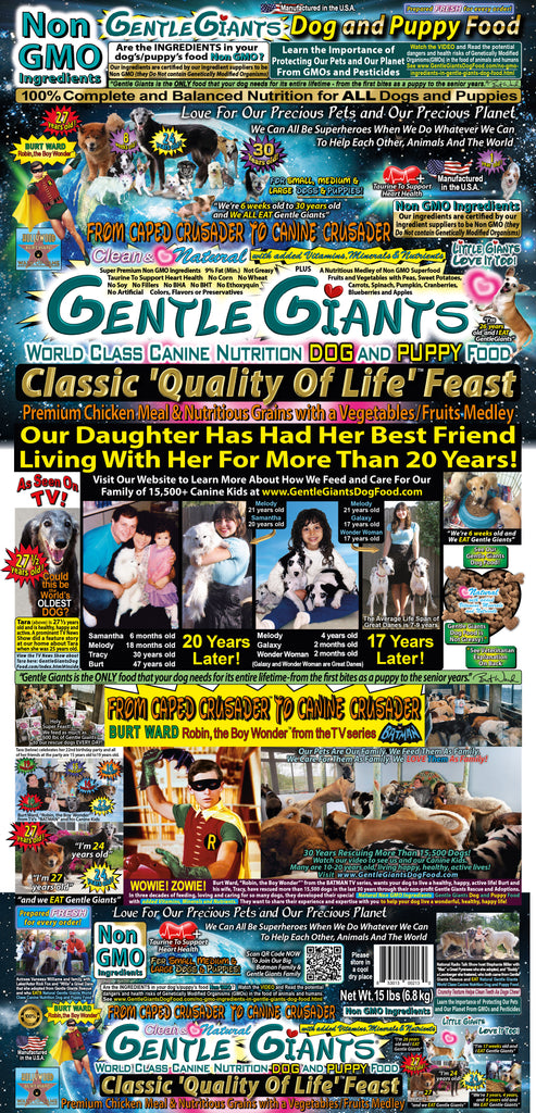 15 lb. Chicken - Gentle Giants Classic 'Quality of Life' Feast -<br>Dog and Puppy Food<br>Natural, Non GMO Ingredients