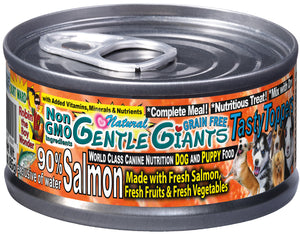 3 oz. Gentle Giants 'Quality of Life' 90% Salmon -<br>Canned Dog and Puppy Food<br>Natural, Non GMO Ingredients<br>