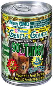 13 oz. Gentle Giants 'Quality of Life' 90% Turkey -<br>Canned Dog and Puppy Food<br>Natural, Non GMO Ingredients<br>