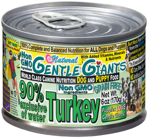6 oz. Gentle Giants 'Quality of Life' 90% Turkey -<br>Canned Dog and Puppy Food<br>Natural, Non GMO Ingredients<br>