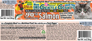 3 oz. Gentle Giants 'Quality of Life' 90% Salmon -<br>Canned Cat and Kitten Food<br>Natural, Non GMO Ingredients<br>