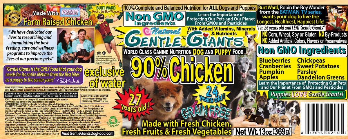13 oz. Gentle Giants 'Quality of Life' 90% Chicken -Canned Dog and Pup – Gentle  Giants Pet Products