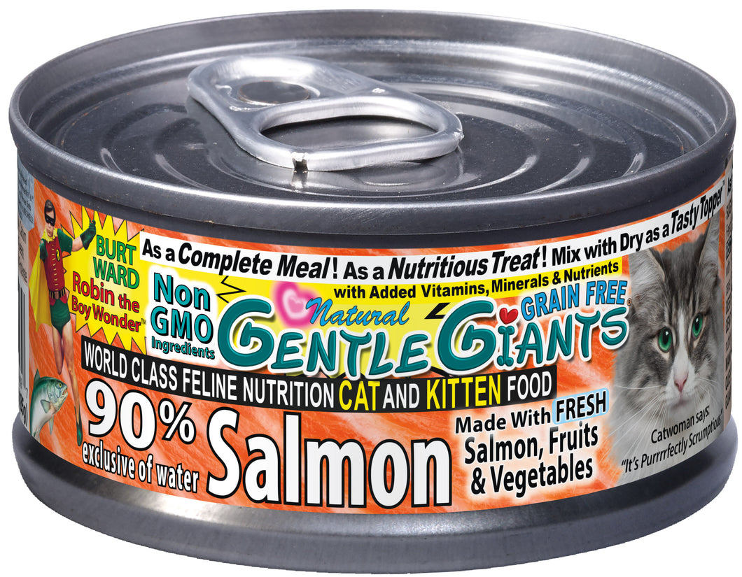 3 oz. Gentle Giants 'Quality of Life' 90% Salmon -<br>Canned Cat and Kitten Food<br>Natural, Non GMO Ingredients<br>
