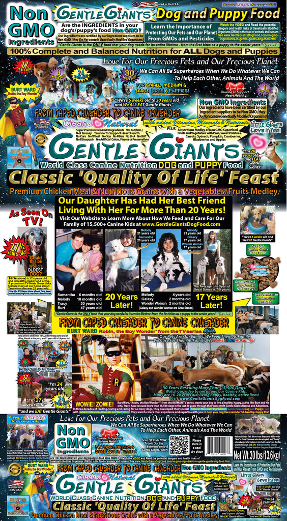 30 lb. Chicken - Gentle Giants Classic 'Quality of Life' Feast -<br>Dog and Puppy Food<br>Natural, Non GMO Ingredients