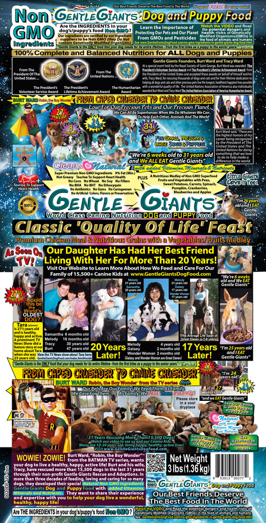 3 lb. Chicken - Gentle Giants Classic 'Quality of Life' Feast - Dog and Puppy Food<br>Natural, Non GMO Ingredients