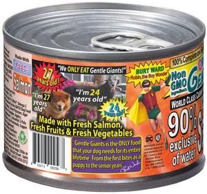 6 oz. Gentle Giants 'Quality of Life' 90% Salmon -<br>Canned Dog and Puppy Food<br>Natural, Non GMO Ingredients<br>