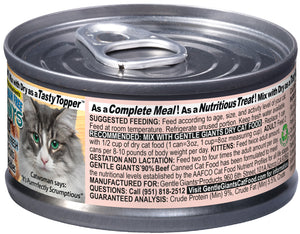 3 oz. Gentle Giants 'Quality of Life' 90% Beef -<br>Canned Cat and Kitten Food<br>Natural, Non GMO Ingredients<br>