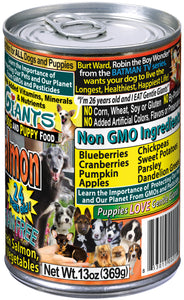 13 oz. Gentle Giants 'Quality of Life' 90% Salmon -<br>Canned Dog and Puppy Food<br>Natural, Non GMO Ingredients<br>